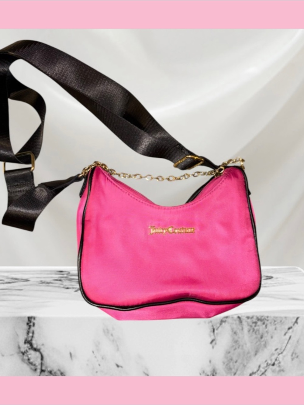 Juicy Couture Hot Pink Nylon Crossbody Bag with Black Strap & Gold Chain - Picture 1 of 6